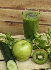 Fresh vegetables and fruits with detox smoothie