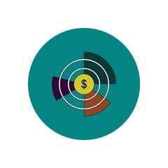 Vector illustration in flat design of Business pie chart and currency