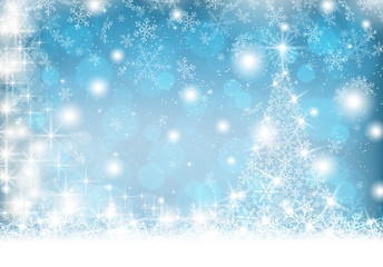 Snowflake Christmas tree on winter background Vector
