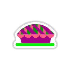 Vector illustration in paper sticker style delicious pie on plate
