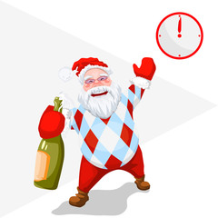 Time to celebrate - Gift Time - New Year came - Christmas Santa with a bottle of champagne - Trendy Santa Claus