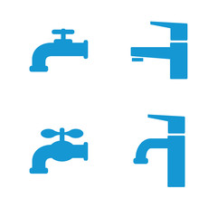 Water faucets set. Blue silhouette icons. Vector illustration.