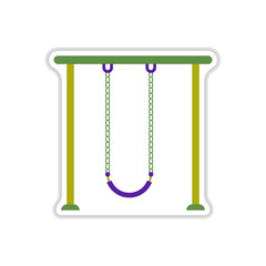 Vector illustration in paper sticker style park playground equipment kids swing