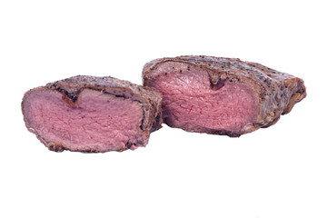 Grass fed juicy corn roast beef isolated on white background