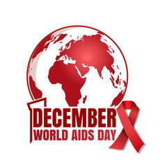 World Aids Day logo design. Aids Awareness. 1 December. Red Ribbon on a background of the globe. Vector illustration isolated on white background