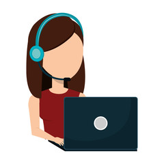 businesswoman character operator call center icon vector illustration design