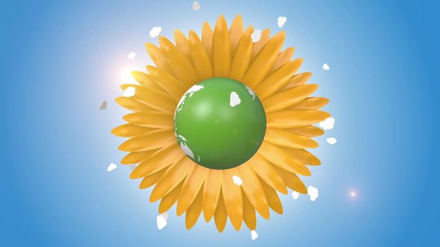 Orbiting Globe Inside Of A Sunflower