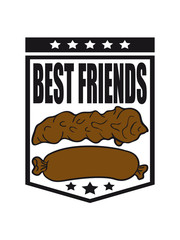Best friends coat of arms eat delicious sausage team friends brown sausage fladen stink shit poison heap odd pissing comic