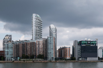 Modern high-rise apartment buildings by Thames riverside