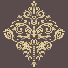 Oriental pattern with arabesques and floral elements. Traditional classic ornament. Brown and golden pattern