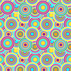 Purple, yellow and green circles seamless vector pattern. 