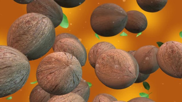 Coconuts falling in slow motion