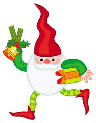 Funny gnome with boxes of presents. Cute character for Christmas decorations