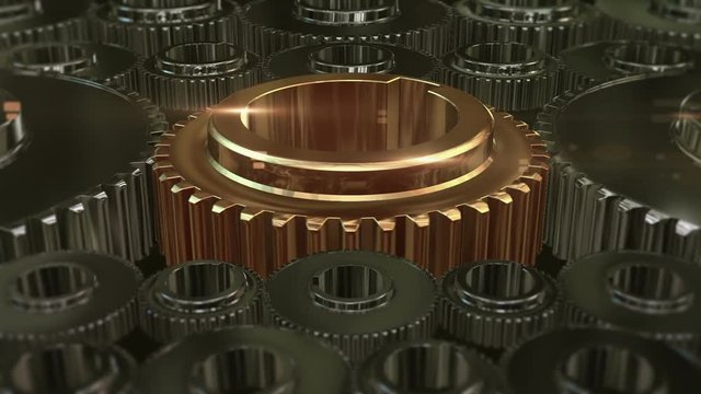 Rotating 3d machine gears in motion