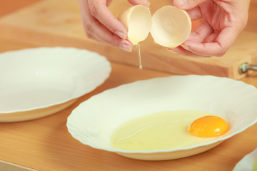 Woman hands with egg in a kitchen