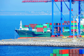 Port cargo crane, ship and container