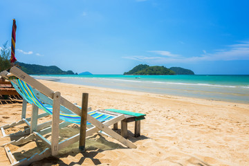 Fototapeta premium Chair beach for relaxation at the exotic beach , Located Koh Mak Island , Thailand