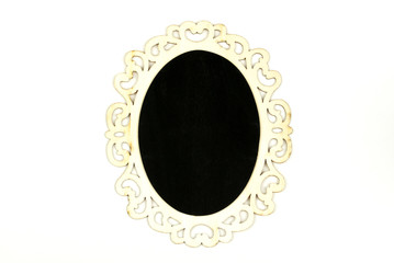 Blackboard with decorative wooden frame. Old signboard isolated on a white background. Place for text - copy space.