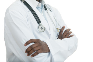 African-American Medical doctor man isolated white background