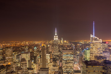 Night view of New York Manhattan during sunset
