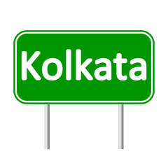 Kolkata road sign isolated on white background.