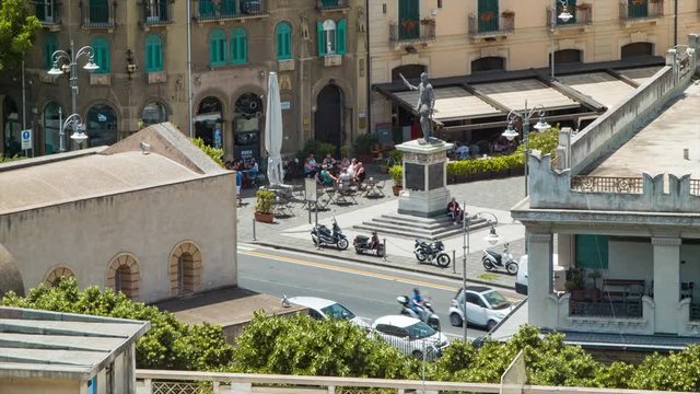Piazza SS. Annunziata dei Catalani in Messina Sicily Italy Surrounded by Cafes and Restaurants with Visiting Tourists Sightseeing Statue Landmarks and Culture