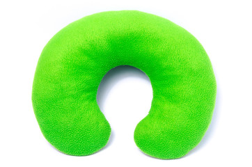 Green neck pillow isolated on white background