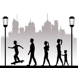 people walking recreation city park lamp postvector illustration eps 10