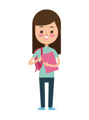 back to school funny girl pink book and bag vector illustration eps 10