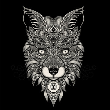 Fox beautiful vector patterns on a black background