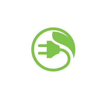 green energy Electrical plug.  Eco Energy power Logo circle abstract design vector template