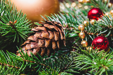 christmas decoration with pine cones