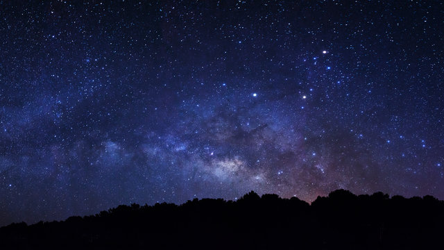 Panorama Milky Way Galaxy, Long exposure photograph, with grain