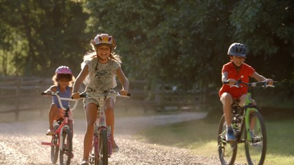 Group Of Children On Cycle Ride In Countryside Together