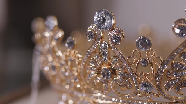 Diamond diadem with reflexion. Luxury Jewelry crown in wedding shop.