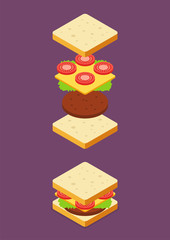 Isometric of Sandwich ingredients