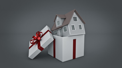 House. Gift box concept. 3D rendering
