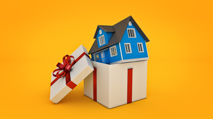 Fototapeta na wymiar House. Gift box concept. 3D rendering
