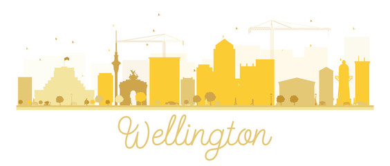 Wellington City skyline golden silhouette.