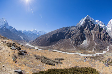 beautiful mountain landscape on the way to everest base camp. sagarmatha national park. nepal
