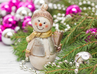 Рождественские украшения снеговик и шары