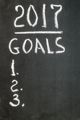 Fototapeta na wymiar 2017 Goals message written on blackboard