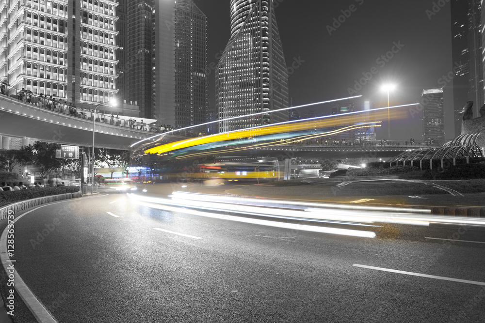 Wall mural shanghai city road light trails