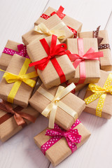 Wrapped gifts with colorful ribbons for Christmas or other celebration