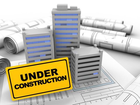 3d illustration of city over drawing rolls background with under construction sign