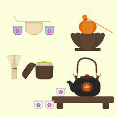 Japanese Tea Equipment | Editable vector illustration of oriental tradition in flat style for tourism travel and historical or cultural education related projects