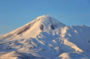Winter view of eruption active Volcano