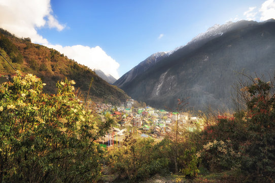 View of the Lachen village, North Sikkim, India