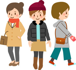 冬物の服を着た女性たち