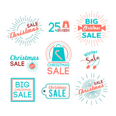 Christmas sales stickers set with flat icons.